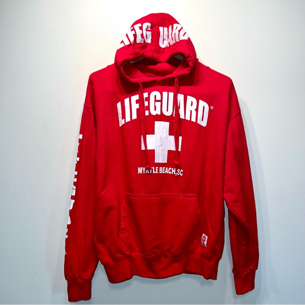 LIFEGUARD Myrtle Beach SC Women's Spell Out Hoodie Size Medium Red